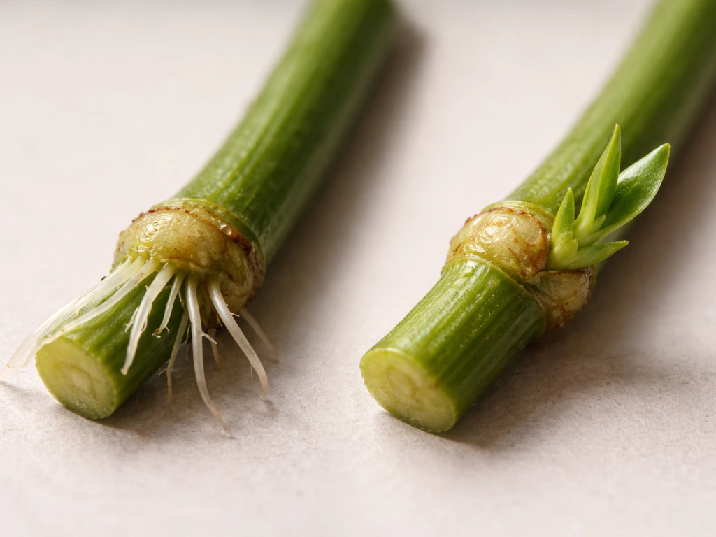Close-up of stem node sections showing where roots form and where new shoots emerge